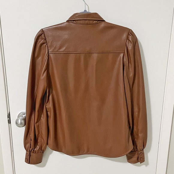 Aritzia Wilfred Mila Faux Leather Puff Sleeve Button Down Shirt Brown sz Small - Picture 6 of 15